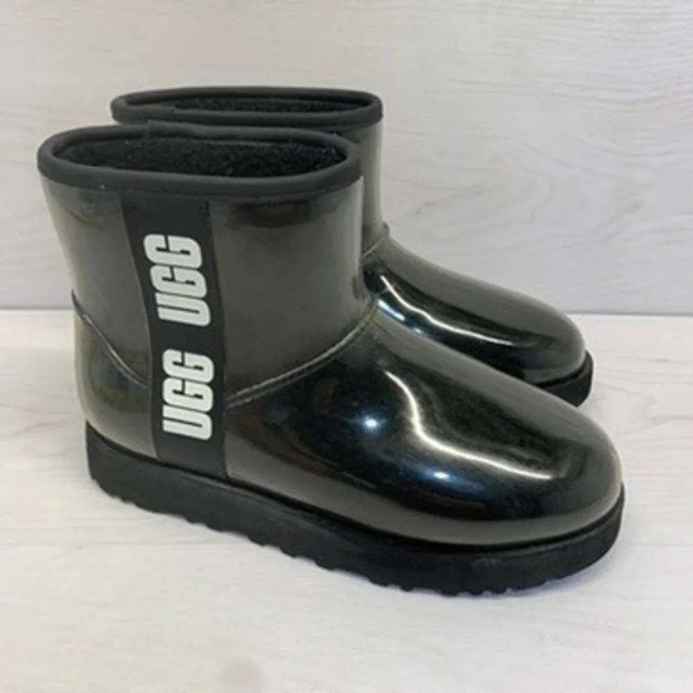 UGG Womens 7 Classic Clear Mini Waterproof Boots Black Translucent Rain Snow